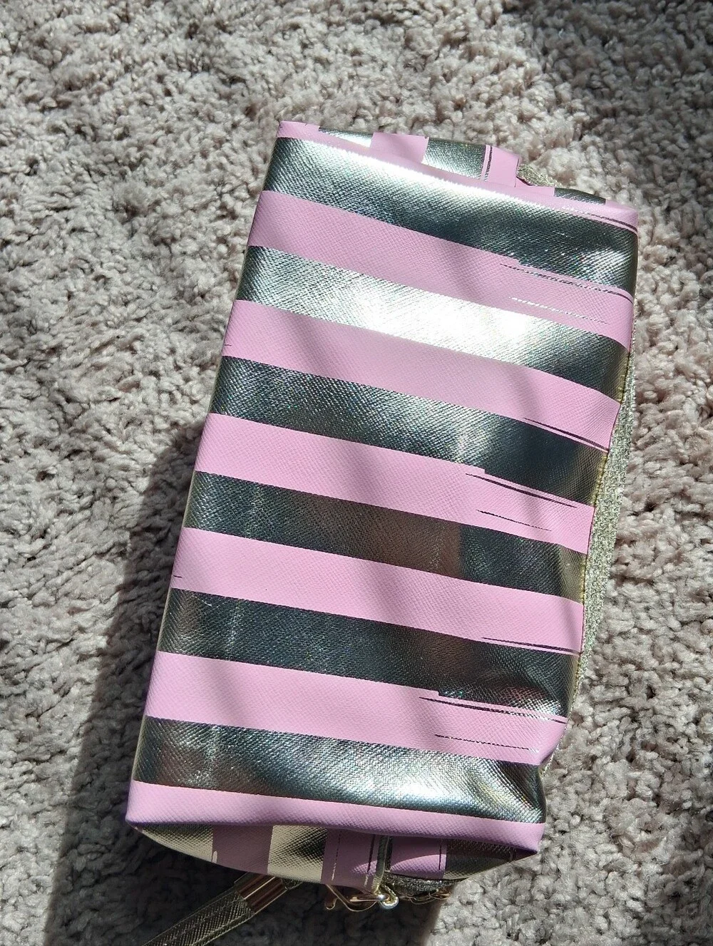 Pink & Gold Striped Cosmetic Wristlet